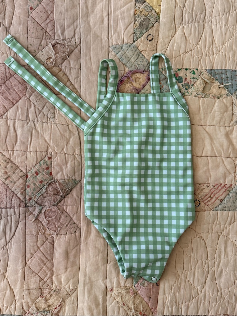 Ina Swim Mara One Piece | Baby 6M | Apple Gingham Green | Adjustable Straps